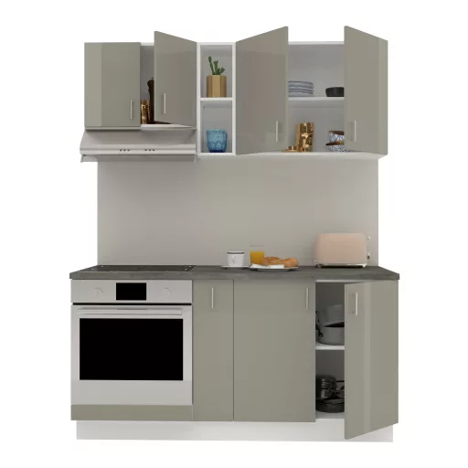 Karo V7 konyhabútor 28 mm-es Thermo munkalappal, Fényes szürke / Fehér, MDF, 160 cm