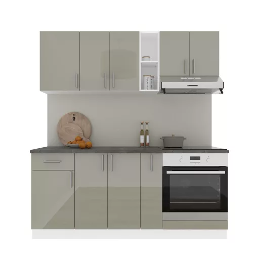 Karo V9 konyhabútor 28 mm-es Thermo munkalappal, Fényes szürke / Fehér, MDF, 180 cm