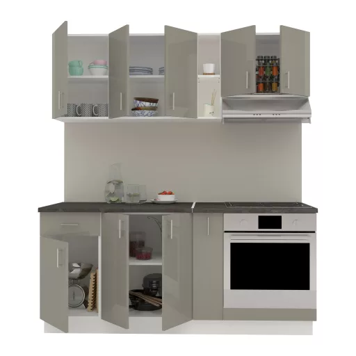 Karo V9 konyhabútor 28 mm-es Thermo munkalappal, Fényes szürke / Fehér, MDF, 180 cm