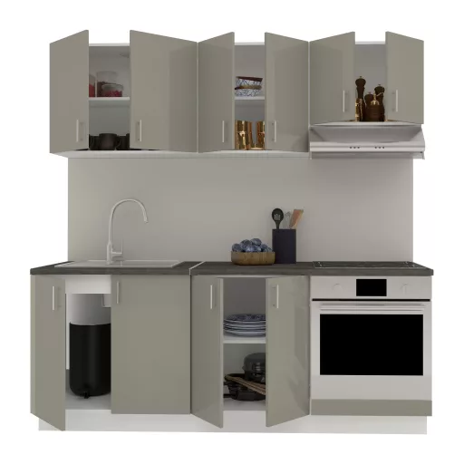 Karo V10 konyhabútor 28 mm-es Thermo munkalappal, Fényes szürke / Fehér, MDF, 200 cm