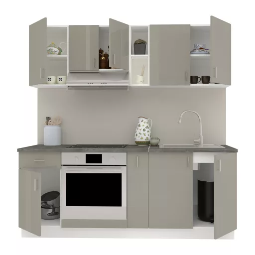 Karo V11 konyhabútor 28 mm-es Thermo munkalappal, Fényes szürke / Fehér, MDF, 200 cm