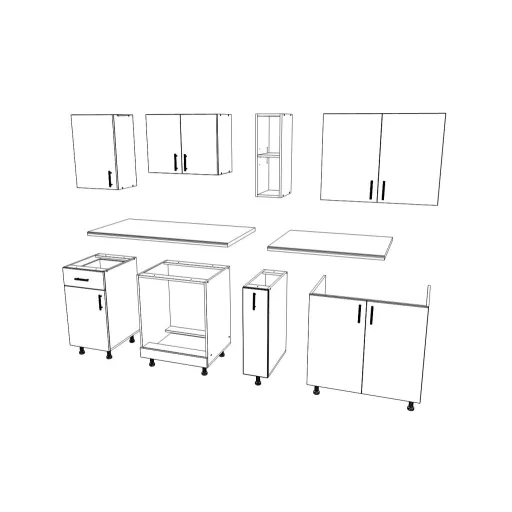 Karo V11 konyhabútor 28 mm-es Thermo munkalappal, Fényes szürke / Fehér, MDF, 200 cm