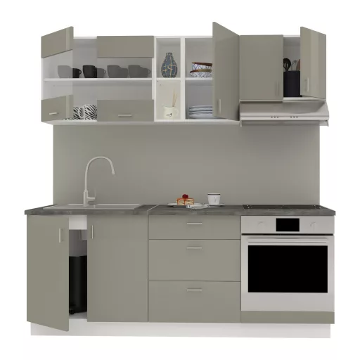 Karo V12 konyhabútor 28 mm-es Thermo munkalappal, Fényes szürke / Fehér, MDF, 200 cm