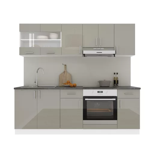 Karo V13 konyhabútor 28 mm-es Thermo munkalappal, Fényes szürke / Fehér, MDF, 220 cm