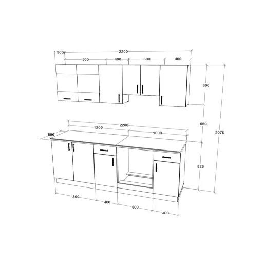 Karo V13 konyhabútor 28 mm-es Thermo munkalappal, Fényes szürke / Fehér, MDF, 220 cm
