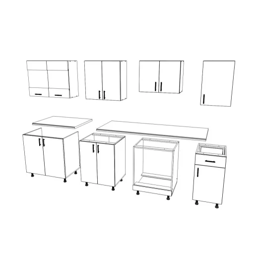 Karo V15 konyhabútor 28 mm-es Thermo munkalappal, Fényes szürke / Fehér, MDF, 240 cm