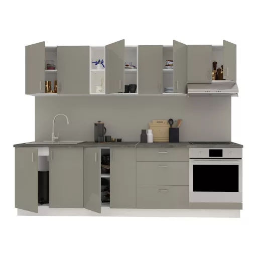 Karo V18 konyhabútor 28 mm-es Thermo munkalappal, Fényes szürke / Fehér, MDF, 260 cm
