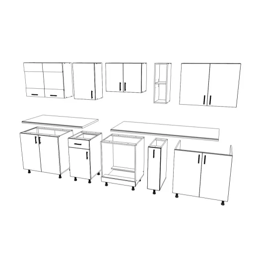Karo V21 konyhabútor 28 mm-es Thermo munkalappal, Fényes szürke / Fehér, MDF, 280 cm