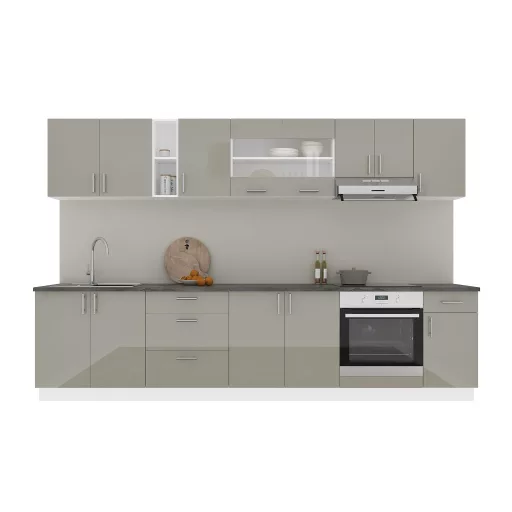Karo V28 konyhabútor 28 mm-es Thermo munkalappal, Fényes szürke / Fehér, MDF, 320 cm