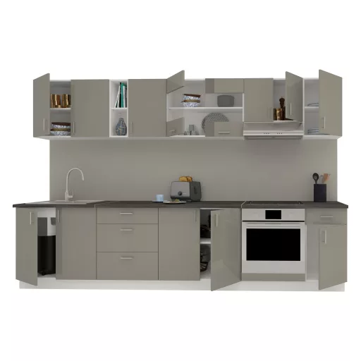 Karo V28 konyhabútor 28 mm-es Thermo munkalappal, Fényes szürke / Fehér, MDF, 320 cm