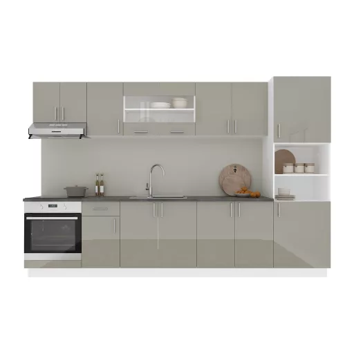 Karo V30 konyhabútor 28 mm-es Thermo munkalappal, Fényes szürke / Fehér, MDF, 320 cm