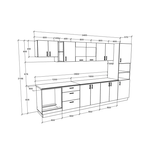 Karo V31 konyhabútor 28 mm-es Thermo munkalappal, Fényes szürke / Fehér, MDF, 340 cm