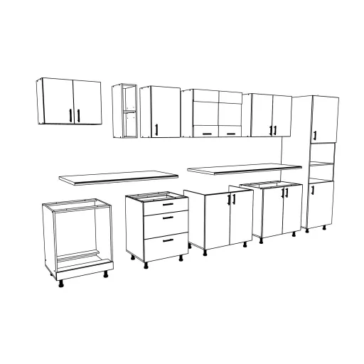 Karo V31 konyhabútor 28 mm-es Thermo munkalappal, Fényes szürke / Fehér, MDF, 340 cm