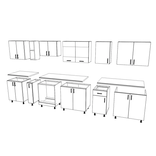 Karo V32 konyhabútor 28 mm-es Thermo munkalappal, Fényes szürke / Fehér, MDF, 340 cm