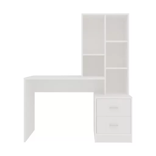 Kobe 2 fiókos, 3 polcos íróasztal, Fehér, 117 x 50 x 143 cm