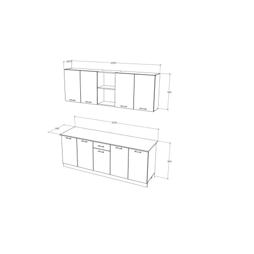 Nisa konyhabútor, Artisan tölgy / Fehér, 200 cm