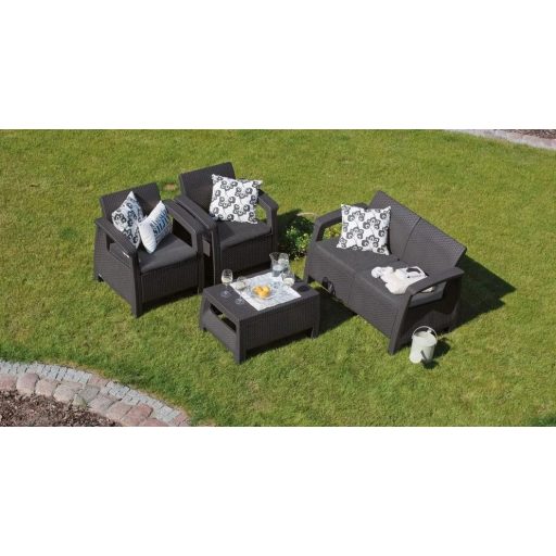 Keter Corfu Polyrattan Kerti Bútor Garnitúra  Grafit N