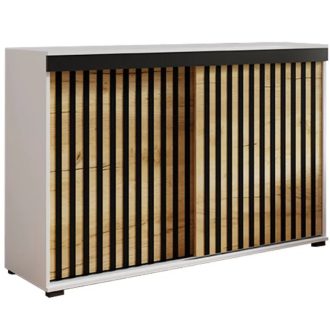   Malani Duplo 120 Tolóajtós Komód 120cm, Fehér-Arany Tölgy