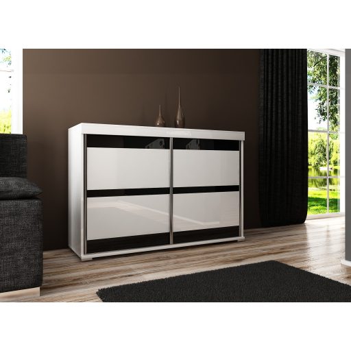 Tablet 5 140 Tolóajtós Komód 140cm, Fehér-Fekete