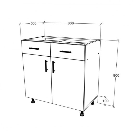 Benita 2 fiókos 2 ajtós Alsó konyhaszekrény  Bronz Tölgy-Fehér 80x50x80 cm  N
