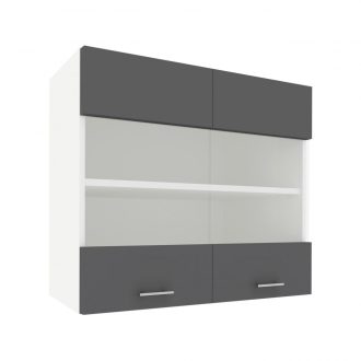   Benita 2 ajtós Üveges Felső konyhaszekrény  Antracit-Fehér 80x30x60 cm N