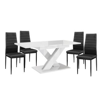   Maasix WTG Magasfényű Fehér 4 személyes étkezőszett Fekete Coleta székekkel  N