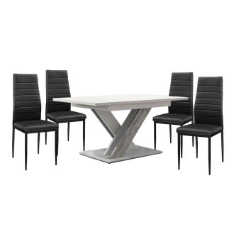   Maasix WTS Magasfényű Fehér-Szürke X 4 személyes étkezőszett Fekete Coleta székekkel  N