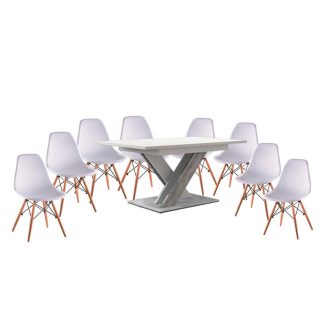   Maasix WTS Magasfényű Fehér-Szürke X 8 személyes étkezőszett Fehér Didier székekkel  N