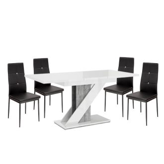   Maasix WGS Szürke-Magasfényű Fehér Z 4 személyes étkezőszett Fekete Elvira székekkel  N