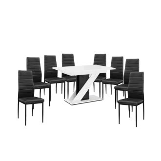   Maasix WGBS Magasfényű Fehér-Fekete 8 személyes étkezőszett Fekete Coleta székekkel  N