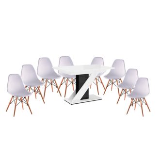   Maasix WGBS Magasfényű Fehér-Fekete 8 személyes étkezőszett Fehér Didier székekkel N